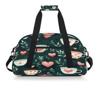 VQUVQV Bolsa de viaje para hombre y mujer, resistente al agua, para deportes, gimnasio, fin de semana, para la noche, Taza de té con hojas de corazón