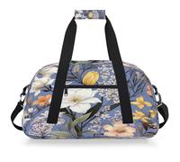 VQUVQV Bolsa de viaje para hombre y mujer, resistente al agua, para deportes, gimnasio, fin de semana, para la noche, Flor floral púrpura y amarillo
