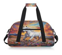VQUVQV Bolsa de viaje para hombre y mujer, resistente al agua, para deportes, gimnasio, fin de semana, para la noche, Flores corriendo de caballo blanco