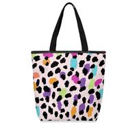 VQUVQV Bolsas de lona reutilizables para mujeres y niñas, bolsas de compras de lona con bolsillos con cremallera, Estampado de leopardo morado y azul, Talla única