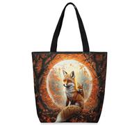 VQUVQV Bolsas de lona reutilizables para mujeres y niñas, bolsas de compras de lona con bolsillos con cremallera, Fox in the Autumn Forest, Talla única