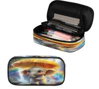 VQUVQV Estuche para lápices de gran capacidad, suministros escolares para la escuela, oficina, niñas, niños, adultos y adolescentes, Elefante de dibujos animados bajo el arco iris, Organizador de