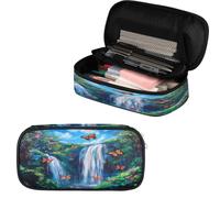 VQUVQV Estuche para lápices de gran capacidad, suministros escolares para la escuela, oficina, niñas, niños, adultos y adolescentes, Mariposas en el bosque bajo la cascada, Organizador de bolsas