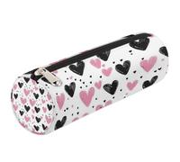 VQUVQV Estuche para lápices, suministros escolares, bolsa para bolígrafos para niñas, niños, estudiantes, almacenamiento de artículos de papelería, Bonitos corazones rosas y negros, Organizador de
