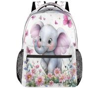 VQUVQV Mochila para mujeres y hombres, mochila escolar ligera para laptop, mochila informal para la universidad, trabajo, viajes, Elefante y mariposa entre flores