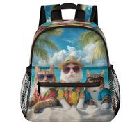 VQUVQV Mochila para niños y niñas, mochila de jardín de infantes, mochila escolar, mochila de viaje, mochila de viaje para niños de 3 a 8 años, Three Cute Cats Beach