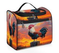 VQUVQV Neceser colgante, bolsa grande de viaje, organizador de maquillaje para mujeres y hombres, Rooster in the Sunset
