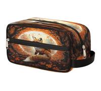 VQUVQV Neceser de viaje, para ducha, baño, maquillaje, organizador de cosméticos con asa, para mujeres y hombres, Fox in the Autumn Forest