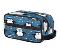VQUVQV Neceser de viaje, para ducha, baño, maquillaje, organizador de cosméticos con asa, para mujeres y hombres, Bonitos copos de nieve de pingüino