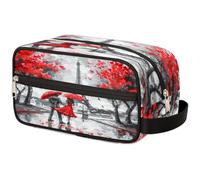 VQUVQV Neceser de viaje, para ducha, baño, maquillaje, organizador de cosméticos con asa, para mujeres y hombres, Pareja sosteniendo paraguas rojos