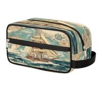 VQUVQV Neceser de viaje, para ducha, baño, maquillaje, organizador de cosméticos con asa, para mujeres y hombres, Mapa náutico con brújula Clipper