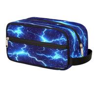 VQUVQV Neceser de viaje, para ducha, baño, maquillaje, organizador de cosméticos con asa, para mujeres y hombres, Rayo azul neón