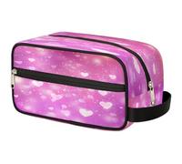 VQUVQV Neceser de viaje, para ducha, baño, maquillaje, organizador de cosméticos con asa, para mujeres y hombres, Corazones rosados y mor