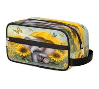 VQUVQV Neceser de viaje, para ducha, baño, maquillaje, organizador de cosméticos con asa, para mujeres y hombres, Bonito paraguas de elefante y girasol