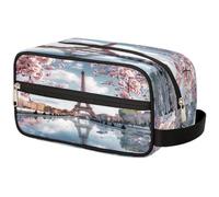 VQUVQV Neceser de viaje, para ducha, baño, maquillaje, organizador de cosméticos con asa, para mujeres y hombres, Paris Eiffel Cherry Blossom