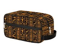 VQUVQV Neceser de viaje, para ducha, baño, maquillaje, organizador de cosméticos con asa, para mujeres y hombres, Rayas con símbolo del antiguo Egipto