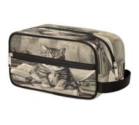 VQUVQV Neceser organizador de maquillaje, neceser de viaje de gran capacidad, Arte literario de gato vintage, Neceser
