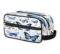 VQUVQV Neceser organizador de maquillaje, neceser de viaje de gran capacidad, Mariposas azules florecen, Neceser