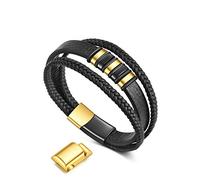 VQYSKO Mujer Piel Genuina Bracelet-Vintage Casual Leather Braided Mujeres Bracelet, With Golden Stainless Steel Magnetic Clasp Personality Bracelet (dorado, S)