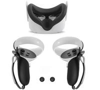 VR Touch Contrller Grips Cover for Oculus Quest 2,With 1Pcs VR Silicone Face Pad,VR Thumbstick Covers,Sweat-Proof/Anti-Throw/Adjustable (Black)