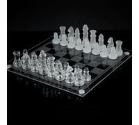 VR7 Juego de ajedrez de cristal con parte inferior acolchada, juego de ajedrez de vidrio esmerilado y transparente para adultos, juego de mesa de lujo para 2 jugadores, juego de ajedrez de cristal