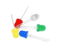 Vrabocry 50 unidades (5 colores x 10 piezas) de luces LED de 10 mm (lente de color redonda) bombilla de iluminación emisora, kit surtido de colores blanco, rojo, amarillo, verde y azul