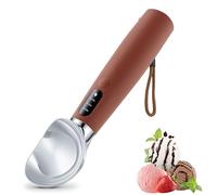VRAIKO Cuchara de helado calentada | Cuchara de helado caliente con 3 niveles de calor ajustables - 50/60/70 °C, pantalla LED, capacidad de 2600 mAh, recargable | para helado duro y más (marrón)