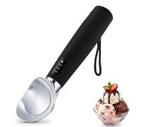 VRAIKO Cuchara de helado calentada | Cuchara de helado caliente con 3 niveles de calor ajustables - 50/60/70 °C, pantalla LED, capacidad de 2600 mAh, recargable | para helado duro y más (negro)