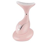 VRAIKO Iris Masajeador de Cuello y Cara, Herramienta de Esculpido Facial con Base de Carga, Masaje Microcorriente para Elevación, LEDs Triple-Acción y Calor para Mejor Absorción (Rosa)