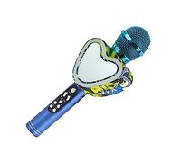 vreplrse Micrófono inalámbrico Altavoz Reducción de Ruido Reproductor KTV Efecto de Sonido Luces en Forma de corazón Micrófono para grabación Transmisión en Vivo, Azul