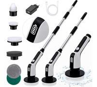 Vrillo Cepillo Eléctrico Giratorio Inalámbrico, Cepillo de Limpieza Recargable, Impermeable IPX8, Mango Ajustable, 6 Cepillos de Limpieza Reemplazables para Bañera, Azulejos, Ventanas, Cocina, Coche