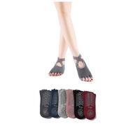 VRILU 6 pares de calcetines de yoga antideslizantes con dedos para mujer, calcetines de yoga con agarres de cinco dedos para ballet, pilates, barre fitness, Puntera abierta, 6-10.5