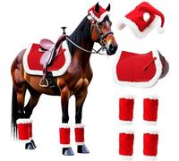 Vriusi 6 Christmas Horse Leggings, Christmas Tack Horse Costume, Christmas Costumes for Horses To Wear, Christmas Saddle Pad Leg Wraps, Horse Hats Warm Saddle Pads, Santa Horse Hat for Holiday