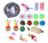 Vriusi Cat Toys For Indoor Cats Cat Tunnel Toy Set Cat Feather Toys Interactive Cat Toy Set 20-Piece Cat Toy Bundle Feather Wand Cat Teaser Cat Toys For Small Pets Colorful Cat Play Toys Cat Exercise