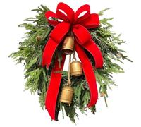 Vriusi Christmas Garland Door Decoration Pendant, Simulated Eucalyptus Bell Wall Decor, Christmas Wreaths for Front Door, Greenery Wreath with Ribbon Bell, Artificial Christmas Wreath for Front Door