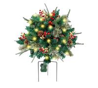 Vriusi Decorative Christmas Pine Tree, Ground-Mounted Christmas Decor, Seasonal Lighted Tree Faux Tree with 8 Lighting Modes, Realistic Christmas Tree with Cones and Red Berries for Home