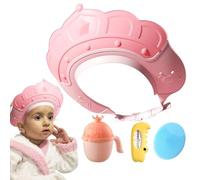 Vriusi Gorro de ducha para niños: sombrero de visera con medidor de temperatura del agua y taza de champú, tapa de champú con cepillo de champú, hace que el baño de los niños sea más divertido