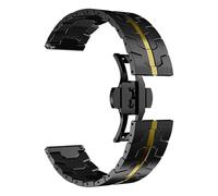 VRKRTVBLB Correa de reloj de acero inoxidable de metal de 20 mm y 22 mm con hebilla plegable universal for hombres y mujeres(Black gold,20mm)
