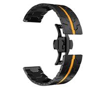 VRKRTVBLB Correa de reloj de acero inoxidable de metal de 20 mm y 22 mm con hebilla plegable universal for hombres y mujeres(Black orange,20mm)