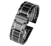 VRKRTVBLB Correa de reloj de cerámica de acero inoxidable, pulsera Unisex de 20mm y 22mm, correa de repuesto, accesorios de reloj, reloj inteligente de cuarzo adecuado(Black Silver,20mm)
