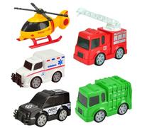 VROLUVTQ Juego de 5 Juguetes Coches de Policía, Ambulancia, Camión de Basura, Camión de Bomberos, Helicóptero, Coche de Juguete para niños Pequeños, Vehículo Urbano de Juguete