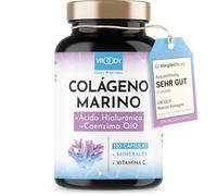 VROODY Colágeno Marino Hidrolizado 1000mg | Con Ácido Hialurónico, Coenzima Q10, Biotina y Vitamina C | 120 Cápsulas | Fórmula Premium Fabricada en Austria