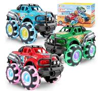 Vroomix Paquete de 3 juguetes Monster Truck para niños de 1, 2 y 3 años en adelante, camión de juguete con ruedas LED intermitentes, autos iluminados para niños pequeños, regalo de cumpleaños para
