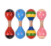 Vroomoto 4 Piezas Maracas de Madera Mini Shaker Sonajeros para Bebés Paquete de 4 Maracas Madera Juego Natural Doble Extremo Coloridos Instrumentos