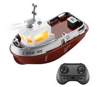 Vroomoto Barco de Control Remoto Mini RC Barco de Juguete Remolcador 2,4 GHz Doble Hélice Detección Agua Reflector Cabina Brillante con Carga USB para Niños y Niñas