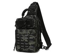 Vroomoto Bolsa de Eslinga para Pesca, Bolsa de Almacenamiento para Aparejos Pesca, Mochila Aparejos, Hombro con Múltiples Bolsillos, Correas Molle, Rayas Reflectantes (Color D)