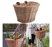 Vroomoto Cesta para Bicicleta Manillar Delantero De Mimbre En Forma De D | Mimbre Natural, Correas Impermeables, Ajuste del Manillar, Verduras y Comestibles, Uso en la Playa, Bicicletas para Niños y