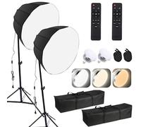 Vroomoto Kit de Luces de Fotografía con Bombilla bajo Consumo 85 W para Transmisión en Vivo, Fotografía Retrato, Equipo Estudio Interior (Regulaciones Europeas)