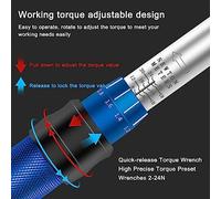 Vroomoto Llave Dinamométrica 1/4 Pulgada, 2 a 24 N.m Ajustable, Trinquete | CRV Steel, 5 Degree Swing Arc, Dual Direction Mechanism, Repair Tool, 13 Bit Set, Plastic Case