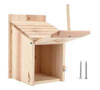 Vroomoto Pajarera de Madera para Pájaros, Caja Nido para Pájaros, Caja de Cría Troncos Naturales, Techo Inclinado, Panel Frontal Que Se Puede Abrir, Montaje Al Aire Libre con Varilla